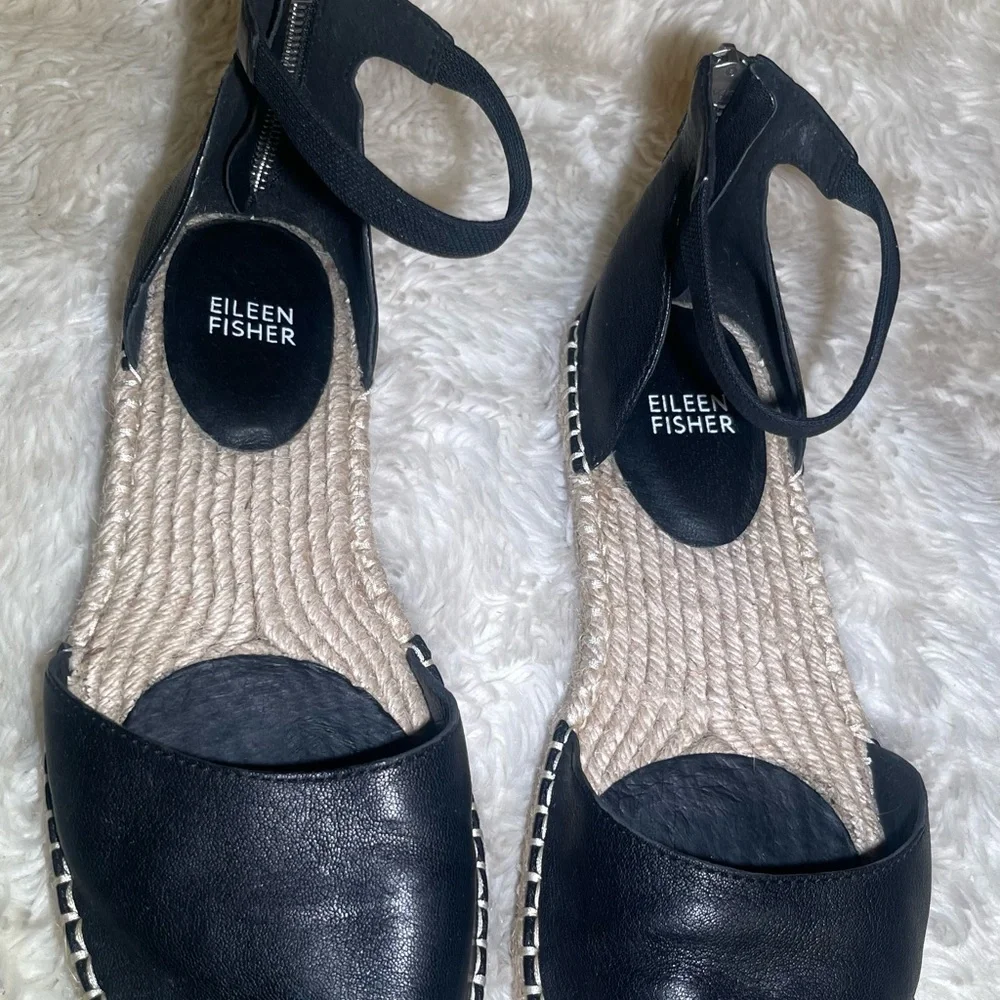 Eileen Fisher Black women’s Leather Espadrilles flat sandals size 8